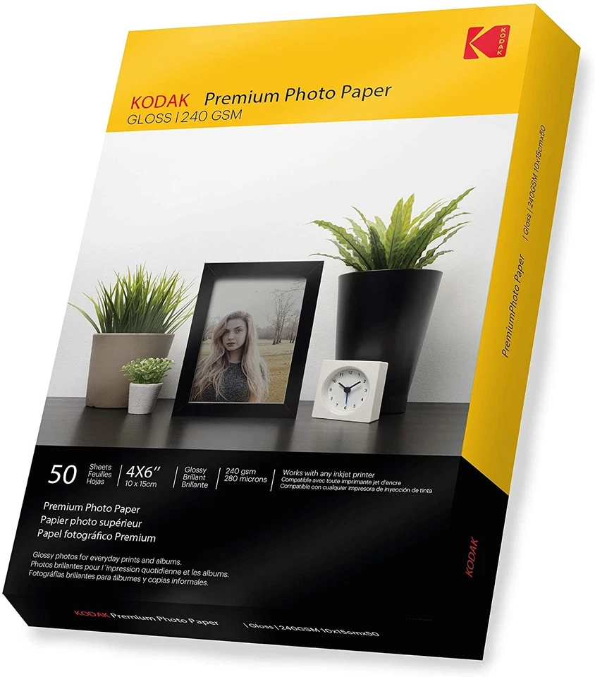 Kodak 6x4 Photo Paper A6 Gloss Paper Inkjet Home Printing 4x6  240gsm 50 Sheets - Image 1 of 1
