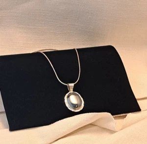 Vintage Herbert Tsosie Navajo Sterling Silver Large Hematite Cabochon Necklace - Picture 1 of 13