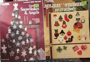 Vintage +DEAL OF TWO (2)+ Leaflets Holiday Crochet Snowflakes Angels & Fridgies - Imagen 1 de 5