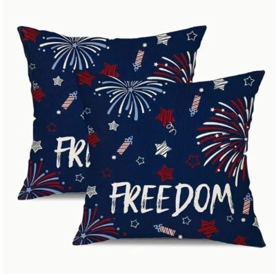 Funda de almohada Freedom 2 piezas - Funda de almohada.  Lino, Rojo, Blanco y Azul 18" Cuadrado Foto 1 de 4