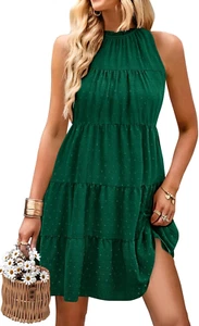 Womens Summer Dresses 2025 Casual Halter Sundress Sleeveless Flowy Mini Babydoll - Picture 1 of 13