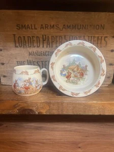 Taza y cuenco de porcelana de hueso Royal Doulton Bunnykins 1936 vintage - Imagen 1 de 6