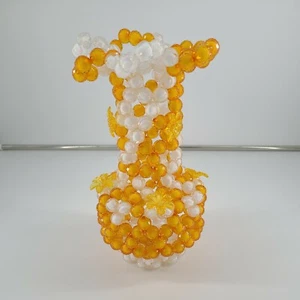 Jarrón de cuentas hecho a mano flores naranja blanco - Imagen 1 de 4