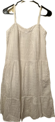 OFF WHITE Abito midi Knox Rose donna S a strati smocked testurizzato cinturino regolabile bianco sporco