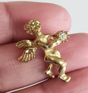 Vintage Cherub Angel Clear Rhinestone Gold Tone Tie Tack Pin 1-1/16" - Picture 1 of 4