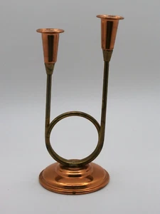 Vintage Coppercraft Guild French Horn Copper/Brass Double Candlestick Holder - Picture 1 of 19