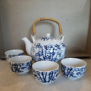 OMC Japan Tea Set, Blue Bamboo Design, 1 Teapot And 4 Cups - Picture 1 of 10