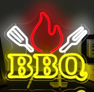 BBQ LED Neon Sign For BBQ, Restaurants, 10.2"x 11.8” Inches - Picture 1 of 5