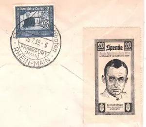 GERMANY Cover ZEPPELIN Air Mail 1939 Cover Frankfurt *Spende* 20pf LABEL MA1519 - Picture 1 of 10