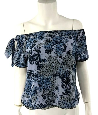 Timo Weiland Silk Top Womens Size 0 Blue Off The Shoulder Tie Fringe - Image 1 of 4