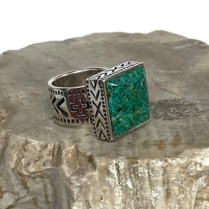 Retired Silpada Sterling Silver 925 Heavy Crushed Turquoise Stamped Ring Sz 7.5 - Picture 1 of 23