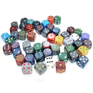 POLYHEDRAL 16MM D6 W/PIPS DICE BAG OF 50 ASST SPECKLED - Picture 1 of 1