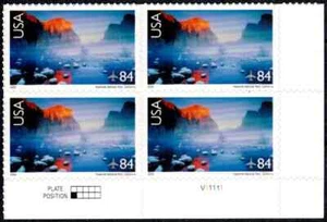 US Airmail Yosemite National Park 84c Stamp Plate Block of 4 Scott #C141 - Picture 1 of 1