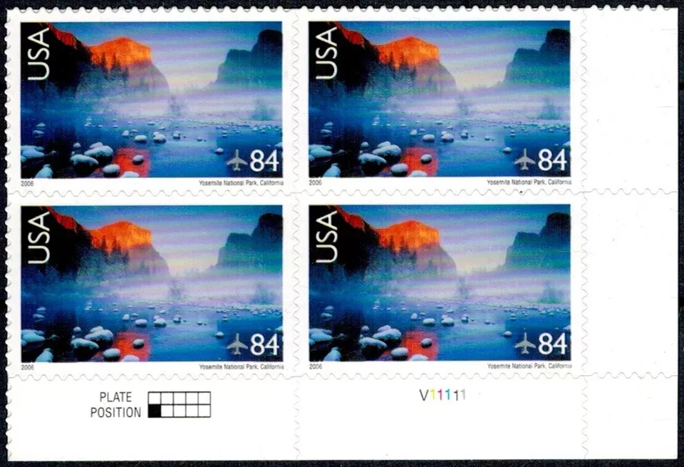 US Airmail Yosemite National Park 84c Stamp Plate Block of 4 Scott #C141 - Image 1 of 1