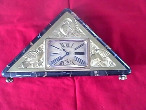 ANTIQUE ART  DECO  French Alarm clock black marble gild bronze bird figures Cover