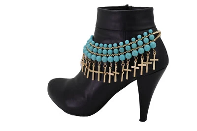 Mujer Metal Dorado Bota Occidental Cadena Pulsera Zapato Cruz Dije Fin de Semana Accesorio Foto 1 de 4