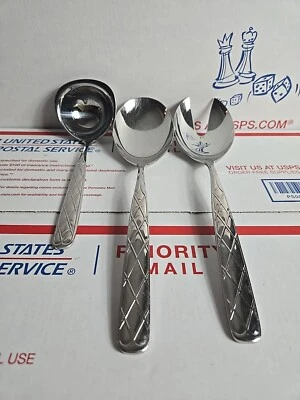 3 Serving Pc WMF Cromargan Parquet 18/8 Japan Stainless Flatware Diamond Weave - Image 1 of 4