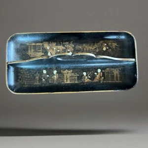 Antique Papier Mache Chinoiserie Pen Tray, Mid 19th Cen - Picture 1 of 6