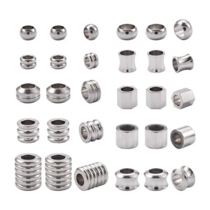 50pcs Column Round Rondelle 304 Stainless Steel Grooved Large Hole Beads 8~11mm - Picture 1 of 6