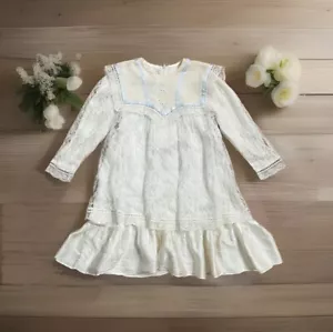 Vintage Jessica McClintock GUNNE SAX Dress Girls 4 Ivory Lace Silk Ruffle Party - Picture 1 of 11