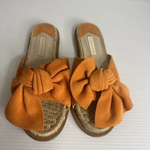 Womens Paloma Barcelo Suede Bow Slides Size EU 38 Aus 7 Orange Flats Espadrille - Picture 1 of 9