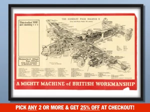 WW2 Handley Page Halifax II RAF Bomber Factory Blueprint World War 2 Prints - Picture 1 of 11