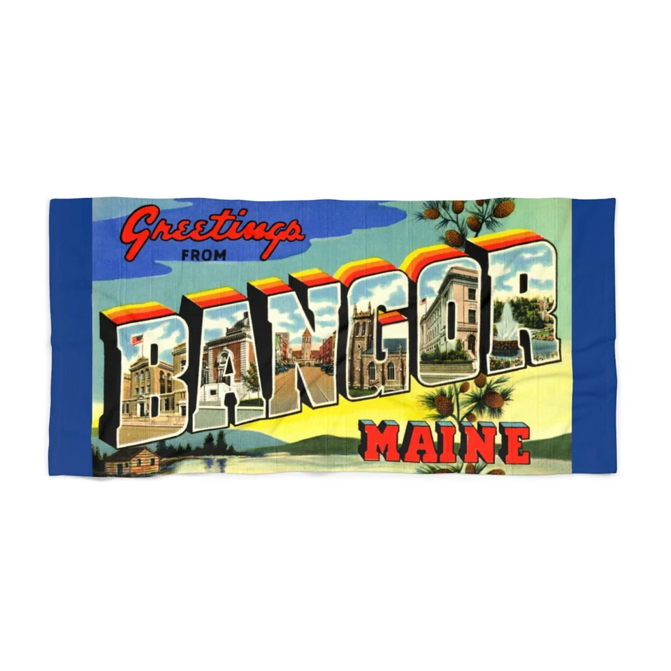 Toalla de playa para piscina Bangor ME ~ Saludos históricos arte vintage, hecha en EE. UU. Foto 1 de 1