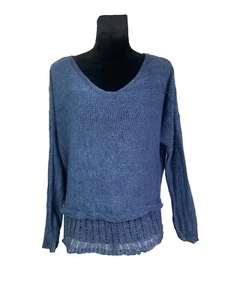 CHARLI LONDON 100% Linen Size S Blue Open Knit Drop Dolman Sleeve Sweater - Picture 1 of 10