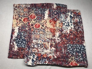 Lauren Ralph Lauren Pillow Covers 24x24 Red Blue Floral Lot of 2 Cotton Square - Picture 1 of 5