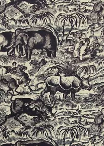 Rose Cumming Signature Fabric Hunt Of The Raj 3 Yards Black Chintz - Picture 1 of 11