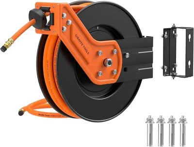 Retractable Air Hose Alloy Steel Reel 3/8in Rubber Air Hose 1/4" NPT Heavy Duty - Image 1 of 4