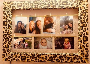 Leopard Print Photo Frame Wooden Handmade Burning Wall Art Safari by Dreamkasha - Picture 1 of 11
