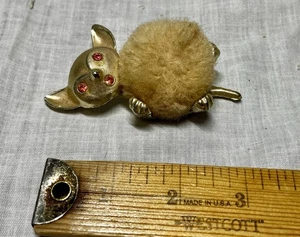 Vintage kitschig Gold Katze Nadelkissen Retro Kätzchen mit rosa Strass Augen & Mund - Bild 1 von 6