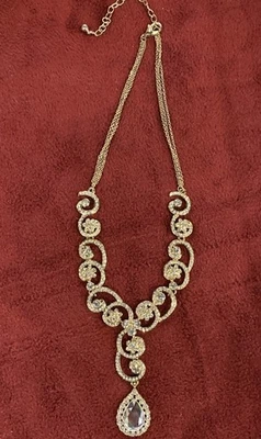 Bella Jack Metal Rhinestone Gems Gold Tone Statement Necklace Shimmery 19” - Image 1 of 4