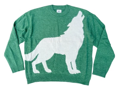 Urban Outfitters BDG Mens XL Green/ White Howling Wolf Crew Holiday Sweater - Image 1 of 4