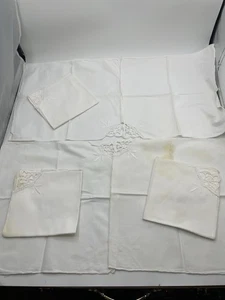 Vintage Cotton White Embroidred Lace Corner Napkins 7 , 10X10 - Picture 1 of 2