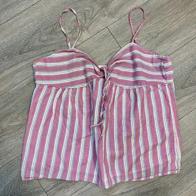 Maurice’s Pink Striped Spaghetti Strap Tank Top Front Tie Y2K Women's Size Large - Image 1 of 4