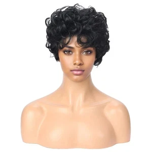 Women's Wig Ladies Daily Hair Wig Black Fluffy Curly Wigs - Picture 1 of 3