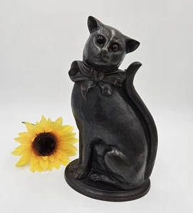 Antique Cast Iron England Made Black Cat Fireplace Stand Doorstop  15" Glass Eye - Picture 1 of 23