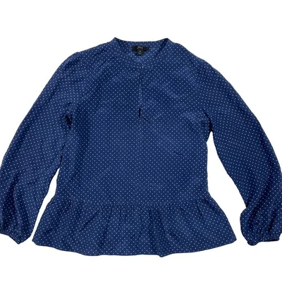 Blusa J Crew Seda Peplum Top Lunares Azul Talla 0 Foto 1 de 4