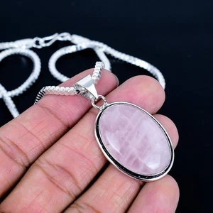 Rose Quartz Silver Pendant Chain Not Included Perfect Gift Handmade Jewelry UK - Picture 1 of 2