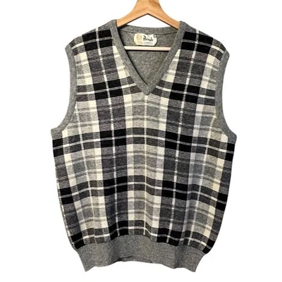 Chaleco a cuadros de lana de cordero Pringle of Scotland de colección para hombre talla 44 dinero antiguo preppy Foto 1 de 4