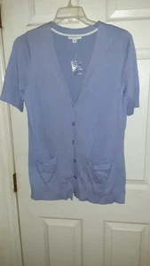 Isaac Mizrahi Knöpfe & Kurzarm 2 Taschen Strickjacke alle Baumwolle L. NEU  - Bild 1 von 5