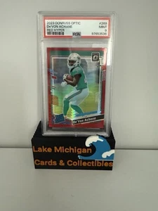 2023 Donruss Optic Devon Achane Red Hyper Prizm Rated Rookie #269 PSA MT 9 - Foto 1 di 2