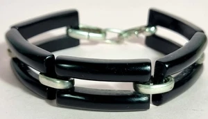Mid Century Modern Sterling Silver And Black Lucite Bracelet MR M 925 19.5cm - Bild 1 von 5