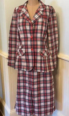Conjunto de traje falda blazer vintage Eva para mujer talla 13/14 tartán a cuadros poliéster/algodón Foto 1 de 4