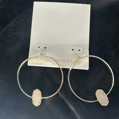 Kendra Scott Gold Hoop Earrings With A White Quartz Stone - Image 1 of 3