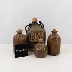 Vintage Stoneware Oil Vinegar Salt Rum Jars Set Ceramic Pottery Rustic Decor - Picture 1 of 9