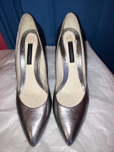 SALE ⭐️ Lulu Guinness Designer Leather Silver Court Shoes Heels Sz 6 EU39 - Picture 1 of 11
