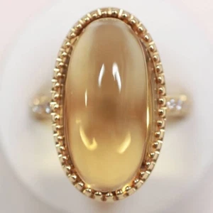 Large Oval Cabochon Citrine and 0.12ct Diamond 18k Yellow Gold Statement Ring - Picture 1 of 8